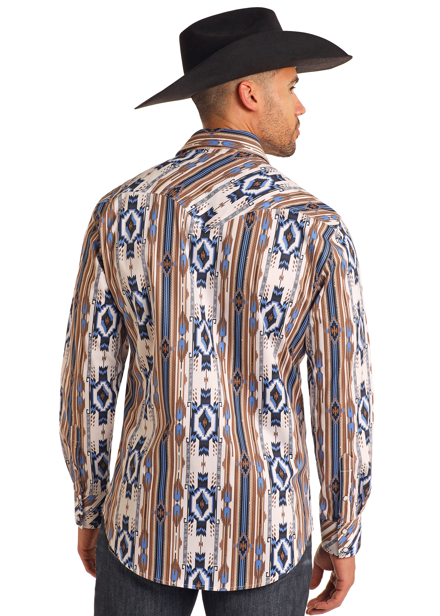 Men's Slim Fit Tan Southwestern Striped Long Sleeve Snap Men's Slim Fit Tan Southwestern Striped Long Sleeve Snap