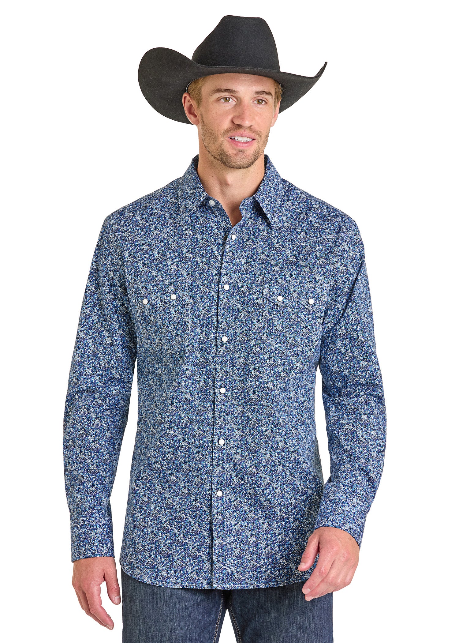 Men's Slim Fit Printed Deep Floral Long Sleeve Snap Shirt Men's Slim Fit Printed Deep Floral Long Sleeve Snap Shirt