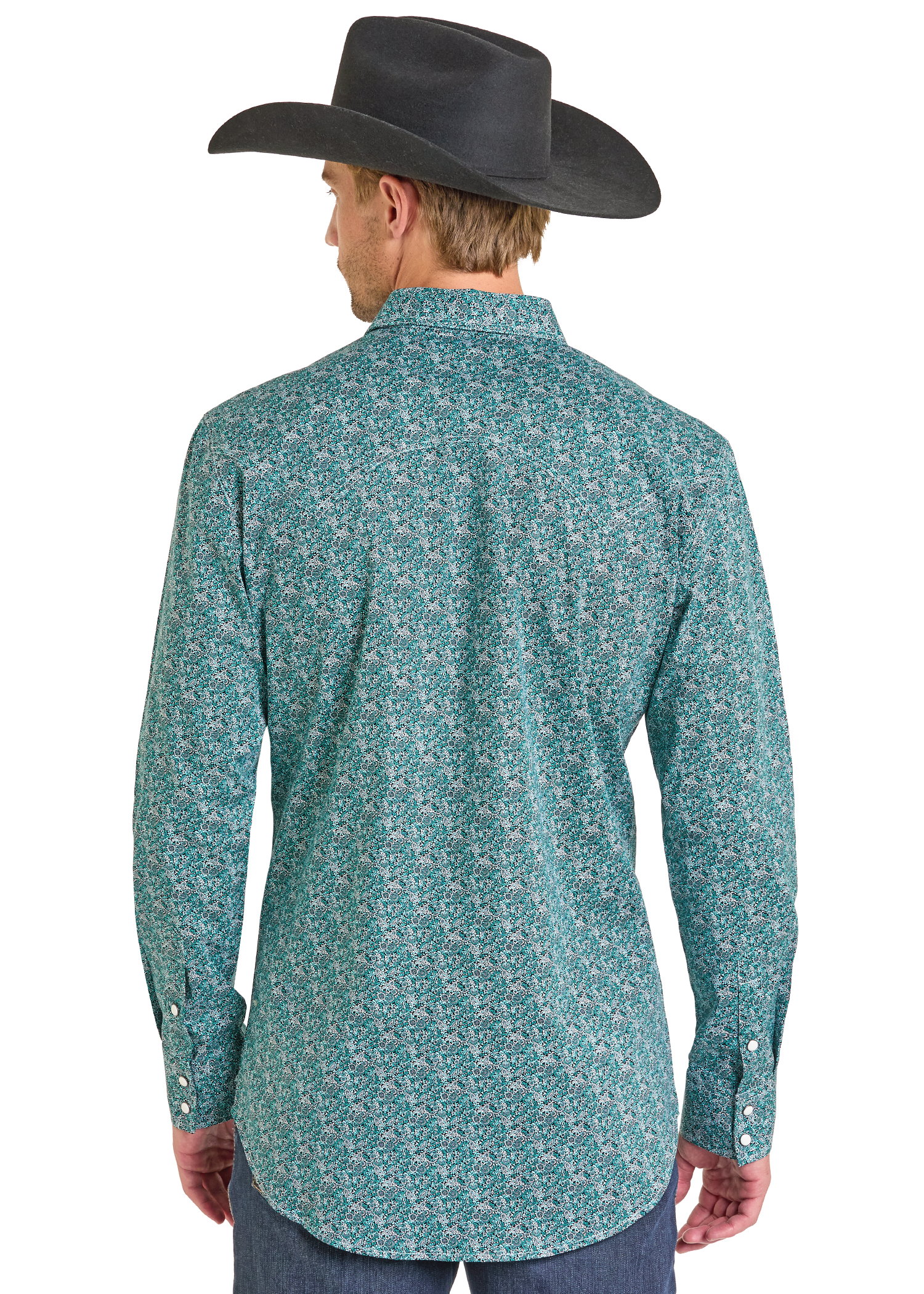 Men's Slim Fit Turquoise Floral Long Sleeve Snap Shirt Men's Slim Fit Turquoise Floral Long Sleeve Snap Shirt
