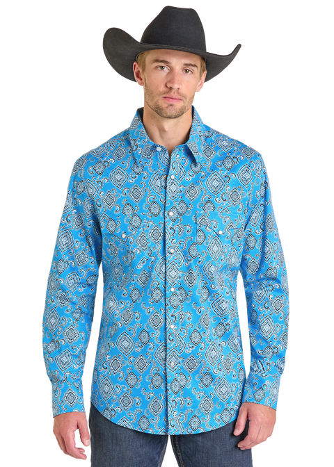 Men's Slim Fit Paisley Medallion Long Sleeve Snap Shirt | Rock