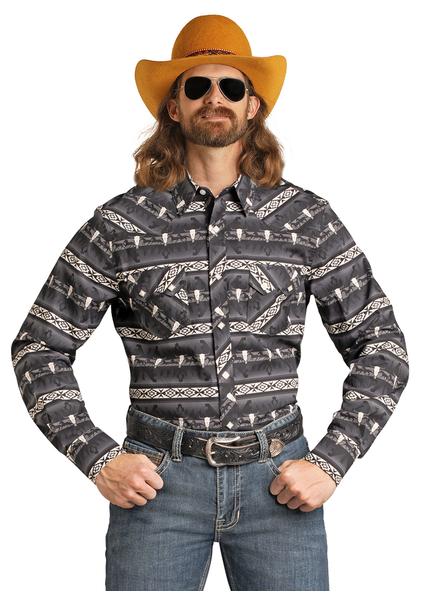 Men's Dale Brisby Black Aztec Long Sleeve Snap Shirt | Rock & Roll Men's Dale Brisby Black Aztec Long Sleeve Snap Shirt | Rock & Roll