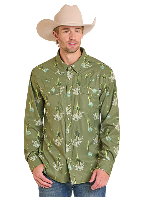 cactus man dress shirt Men's TEK Western Cactus Print Long Sleeve Shirt