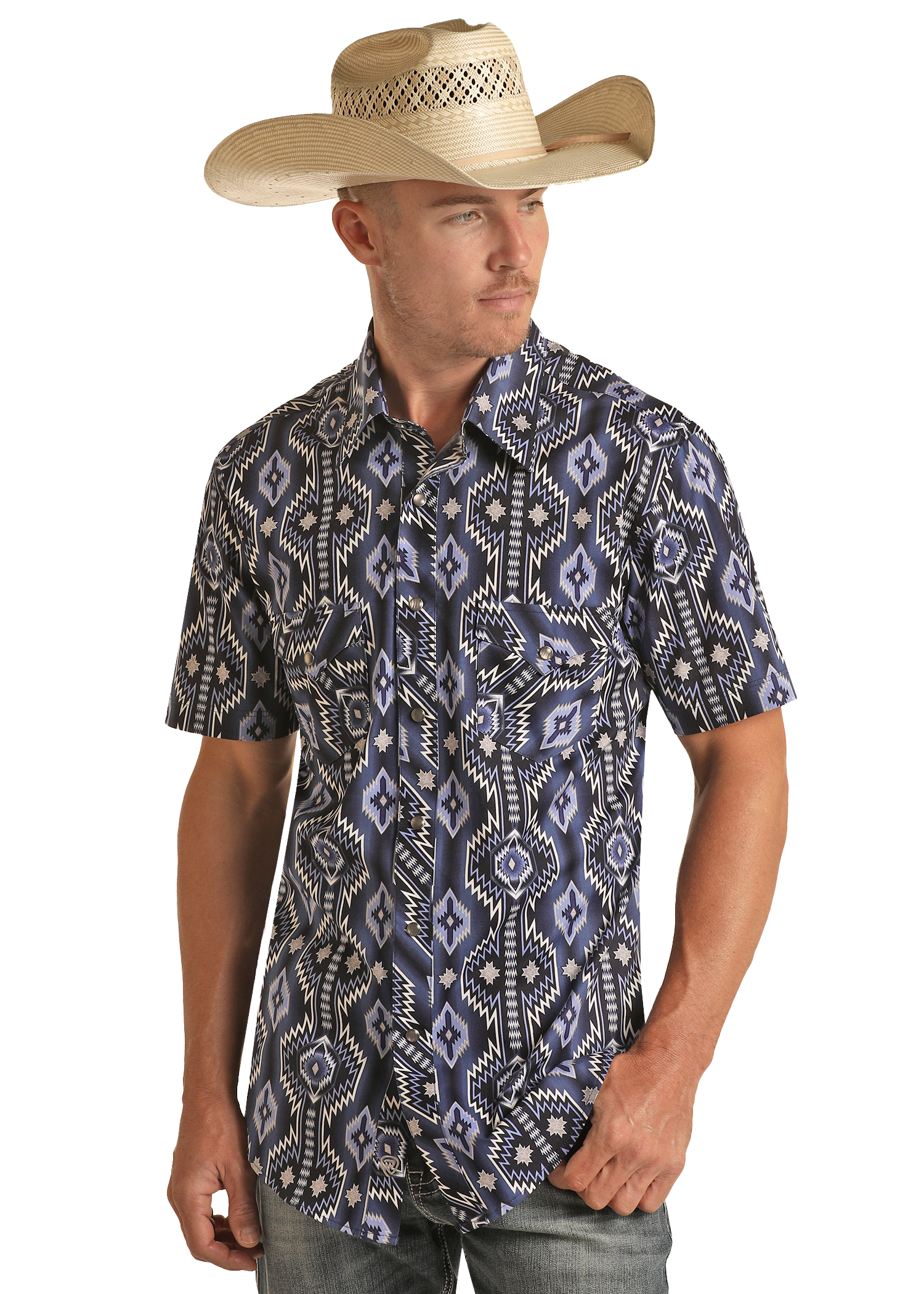 Bold Aztec Print Short Sleeve Snap Shirt