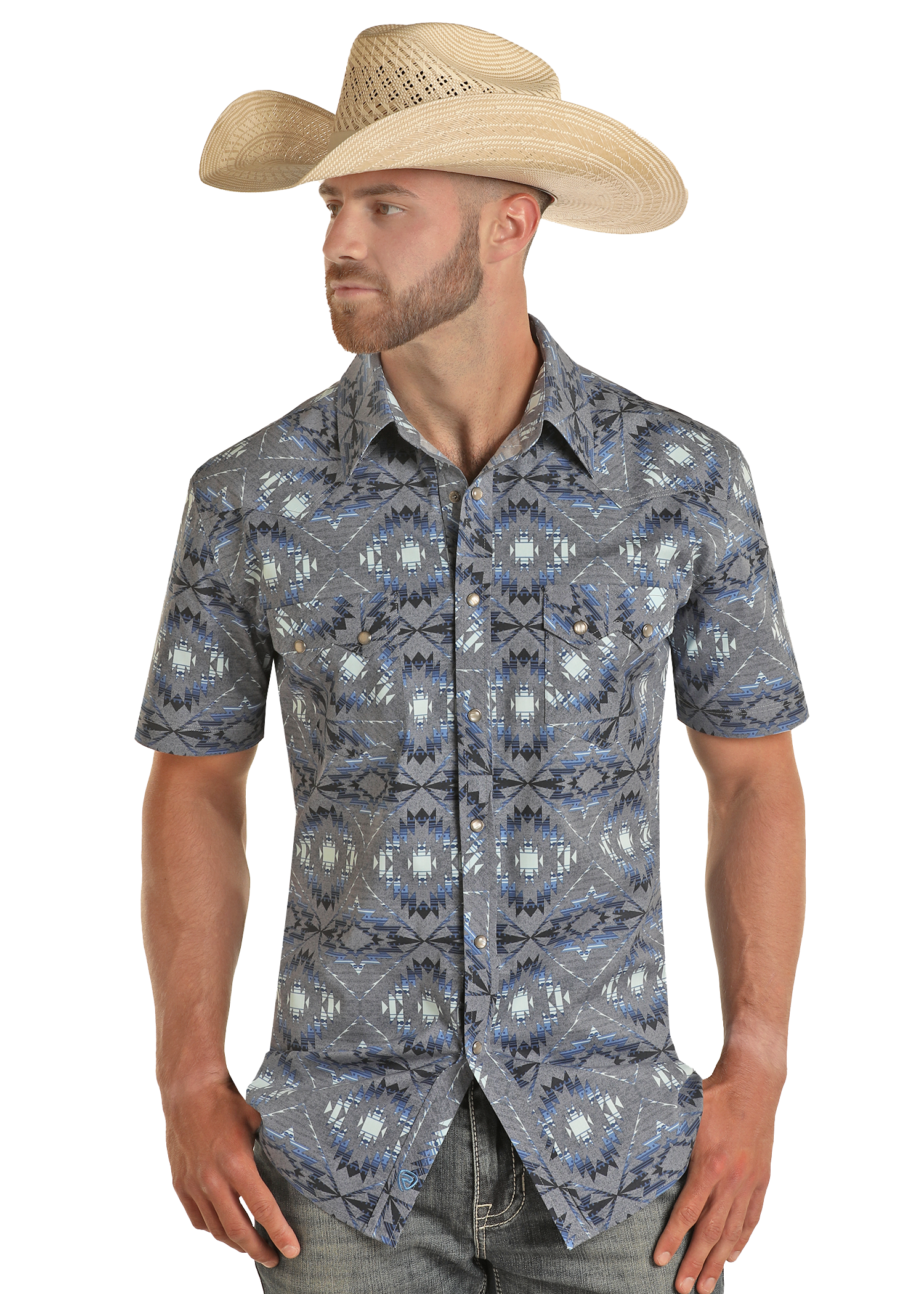 Aztec Design Short Sleeve Snap Shirt