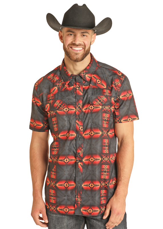 TEK Western Red Aztec Short Sleeve Shirt