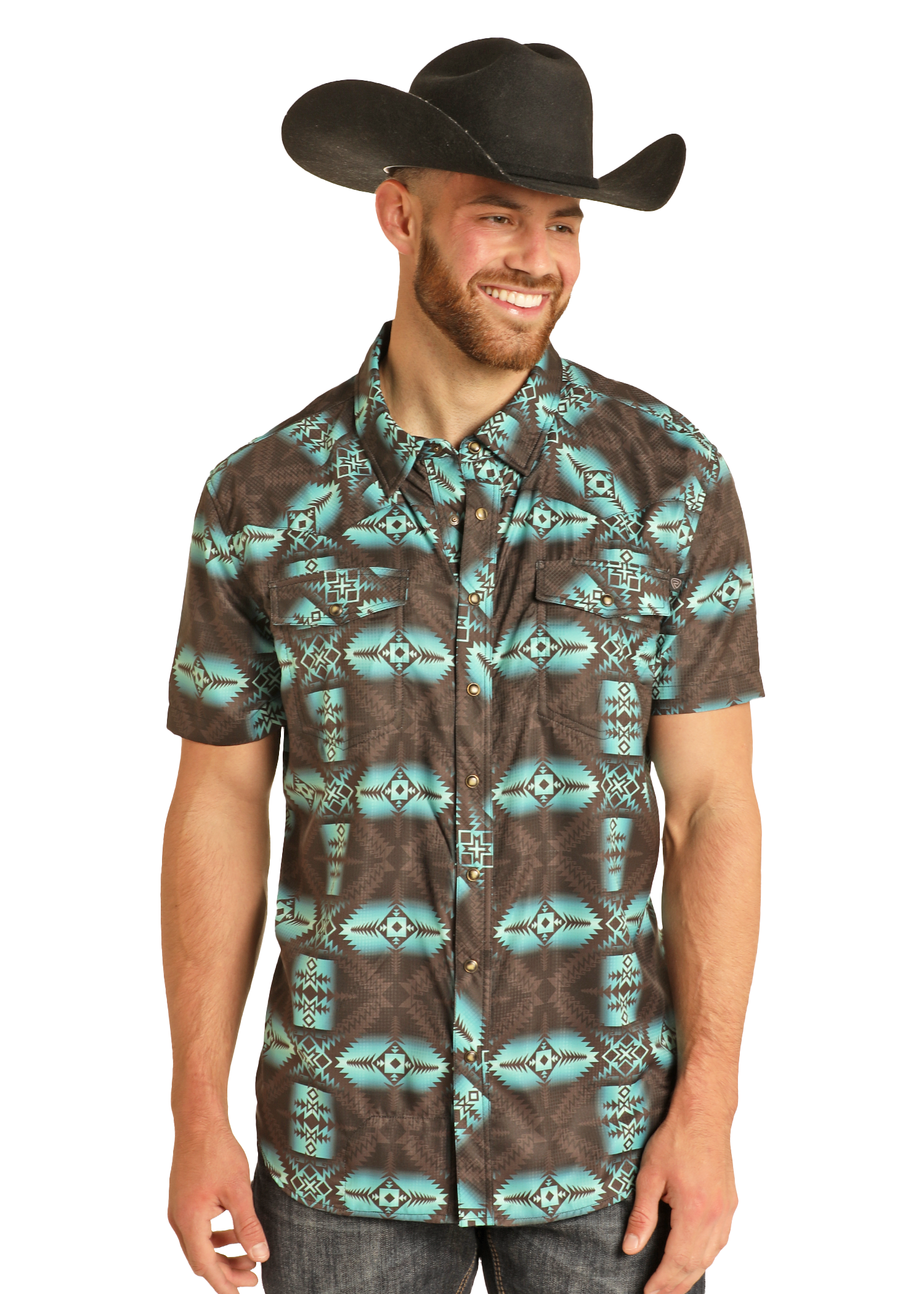 TEK Western Brown Aztec Short Sleeve Shirt