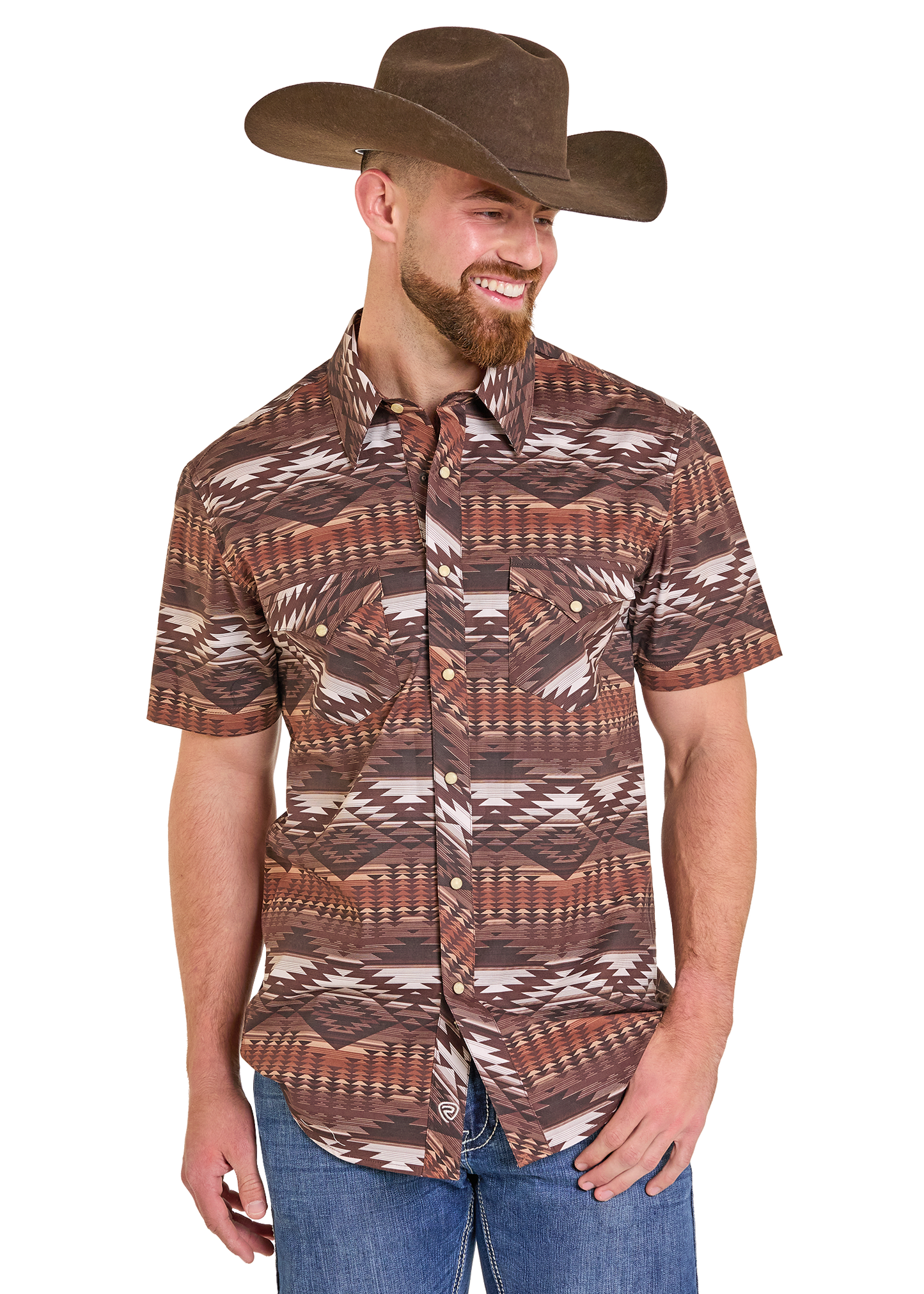Slim Fit Brown Aztec Short Sleeve Snap Shirt - S | Rock & Roll Denim Slim Fit Brown Aztec Short Sleeve Snap Shirt - S | Rock & Roll Denim