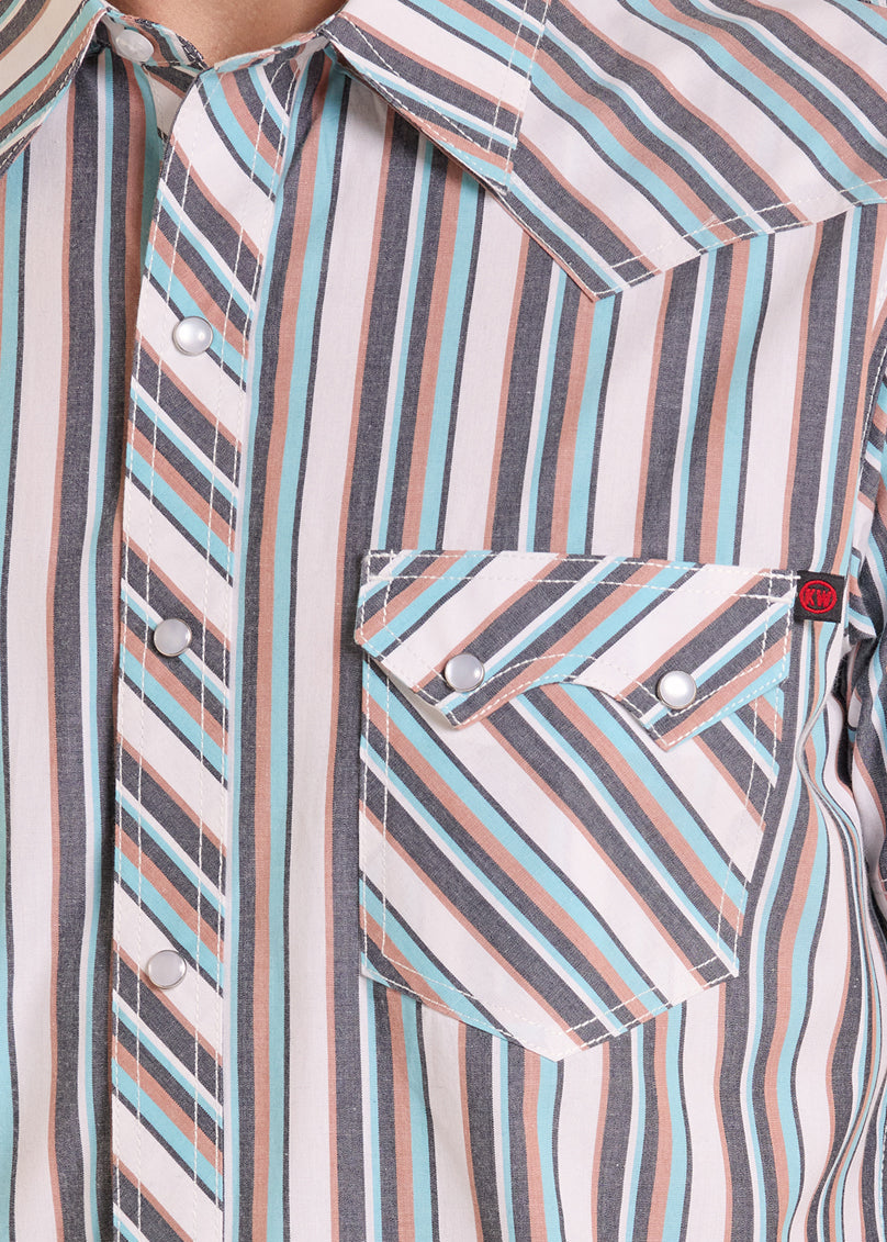 Striped short-sleeve shirt with a pocket on a white background
