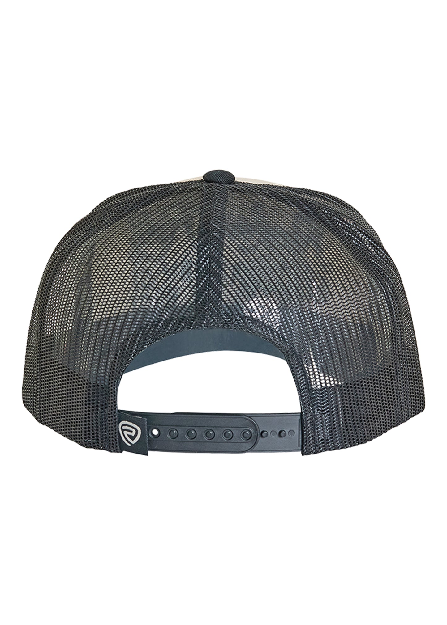 The Spirit of the West Cap by Rock & Roll Denim is a black mesh baseball cap shown from the back, featuring a classic style, adjustable snapback closure, and a small black tag with a white logo on the strap.