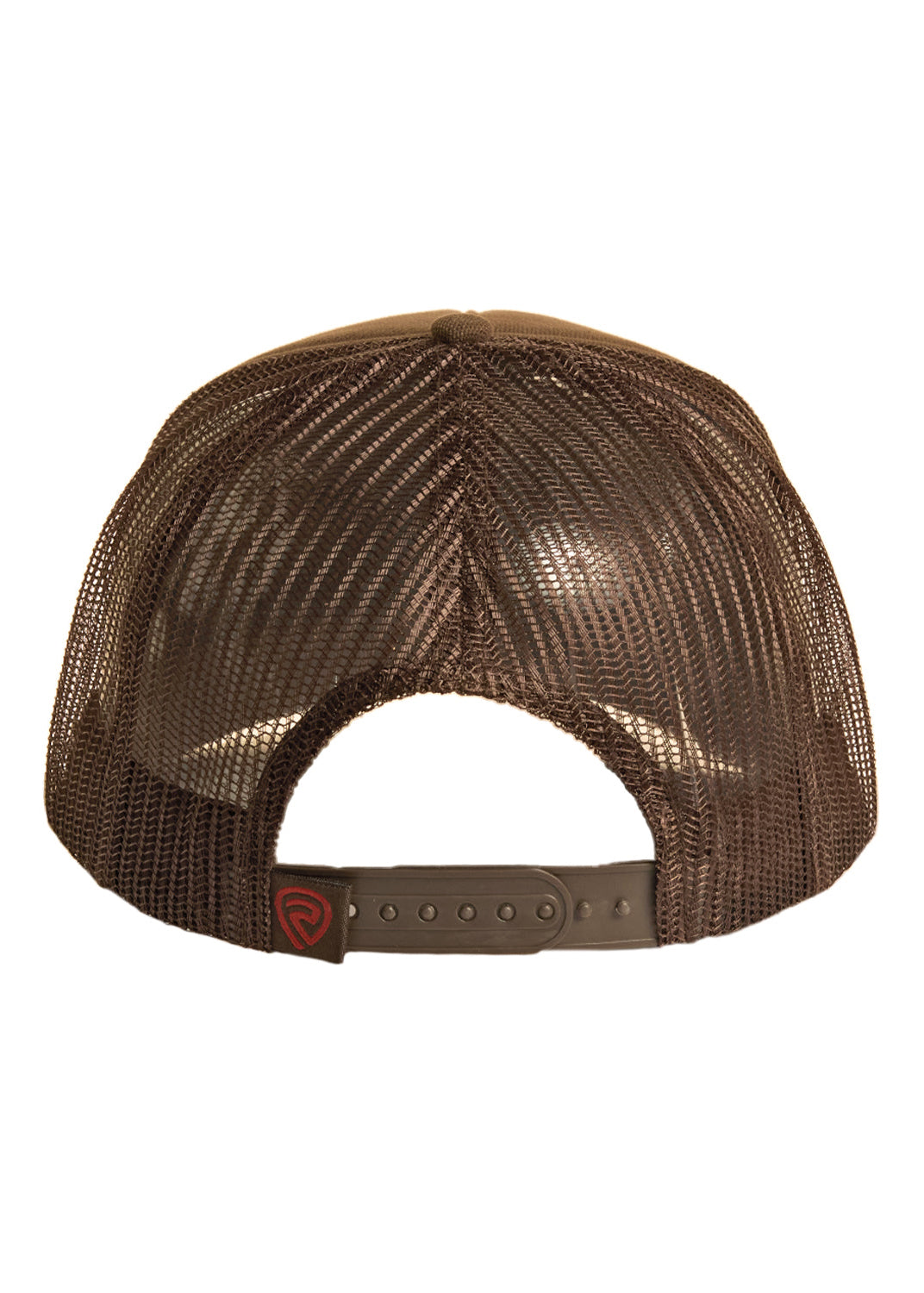 Brown mesh cap with leather brim on a white background