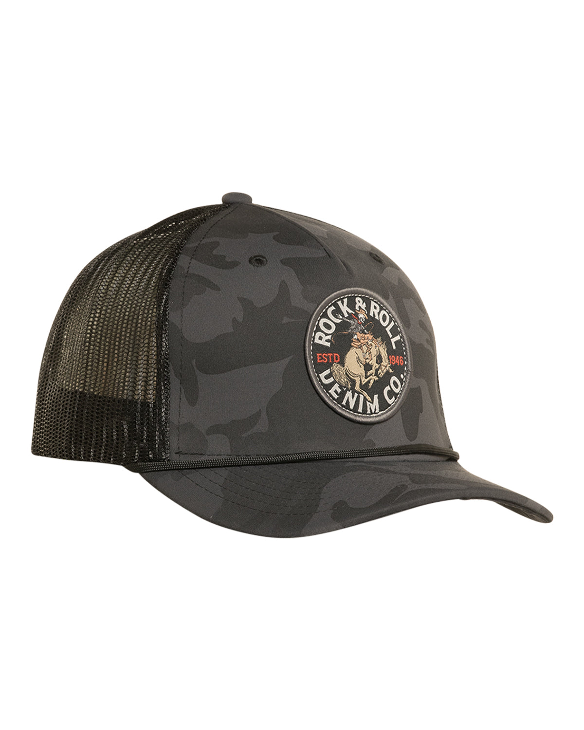 Camouflage baseball cap with a logo on a white background