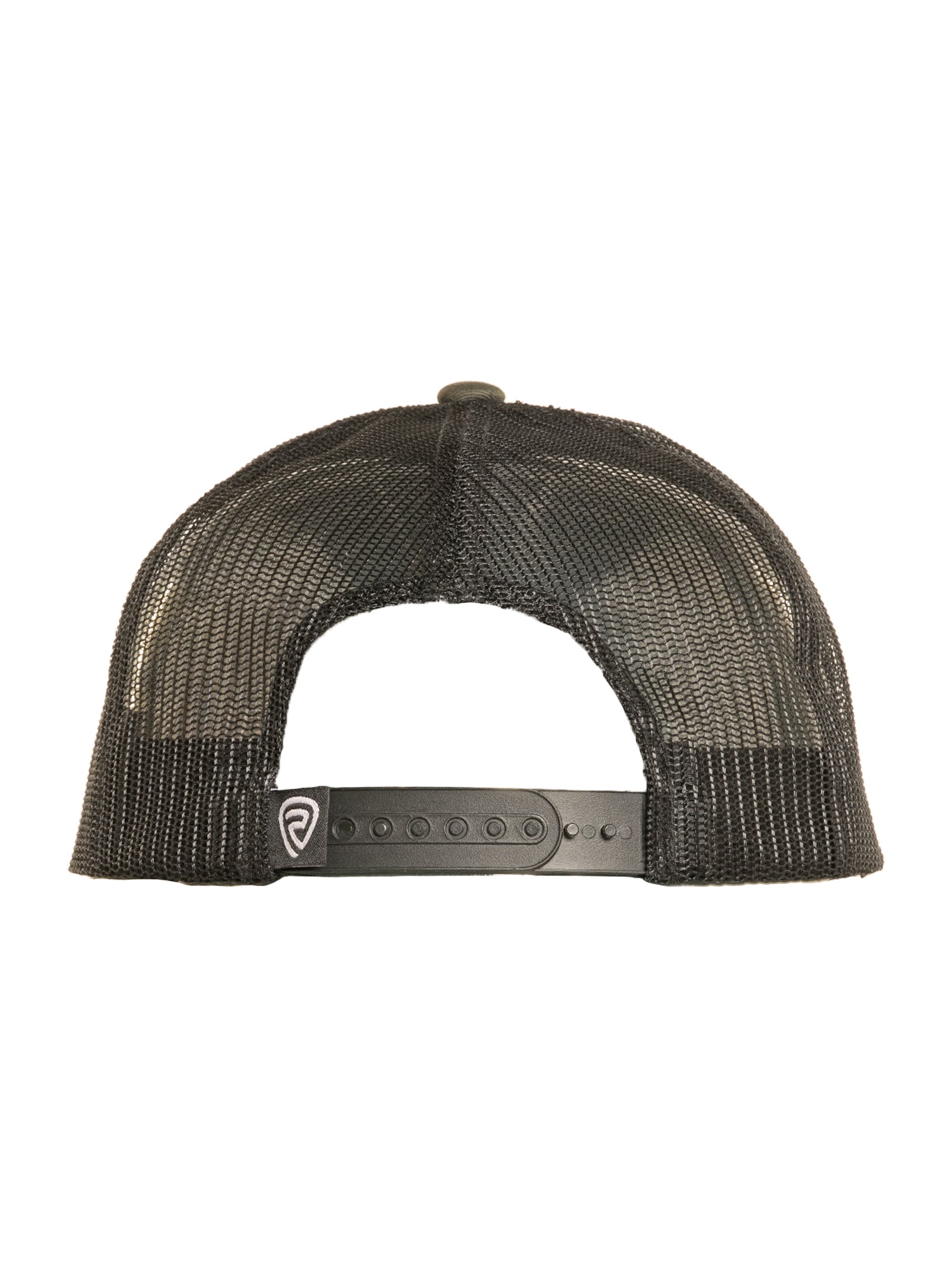 Black mesh cap with a brand logo on a white background