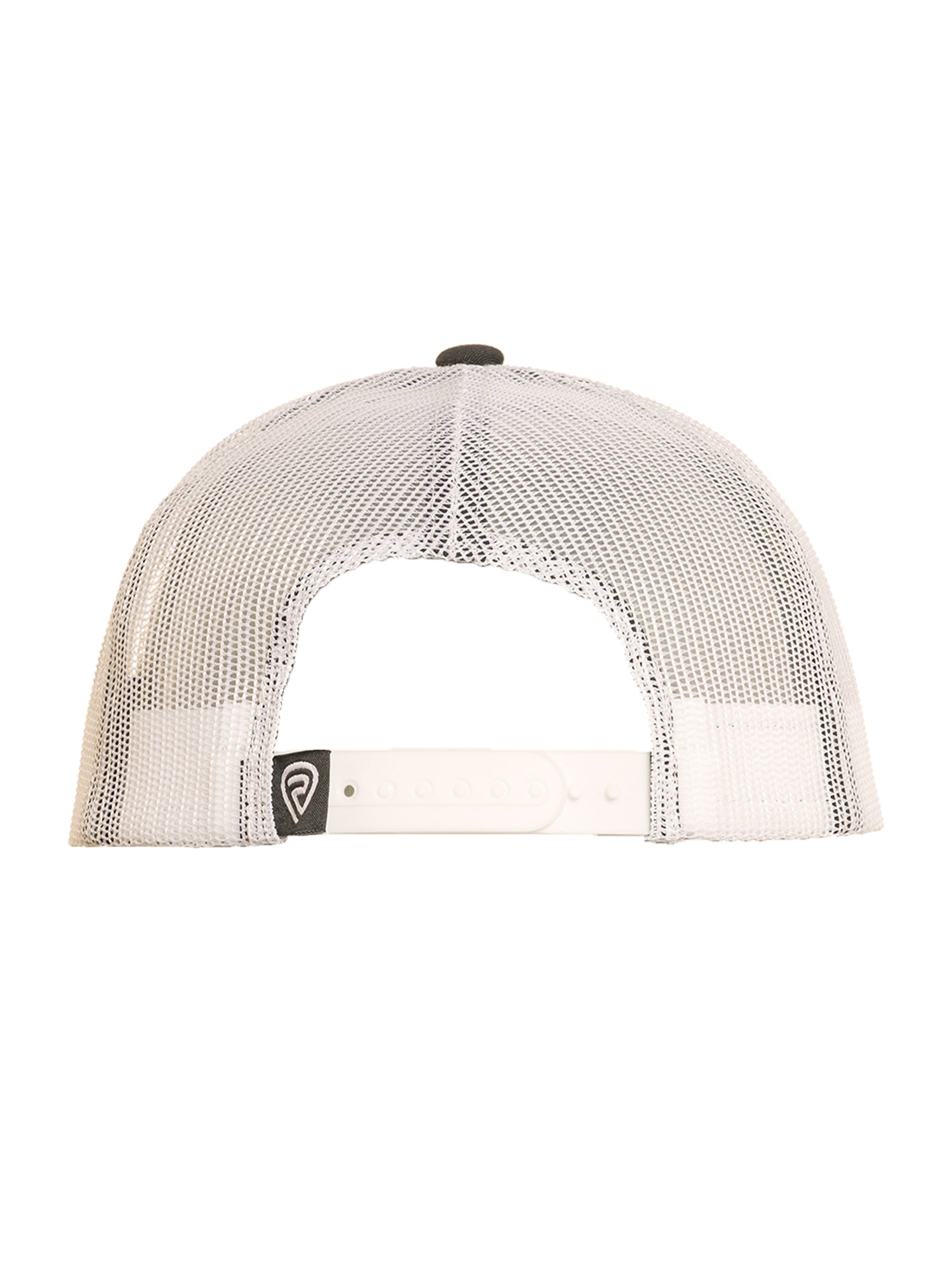 White mesh cap with a brand logo on a white background