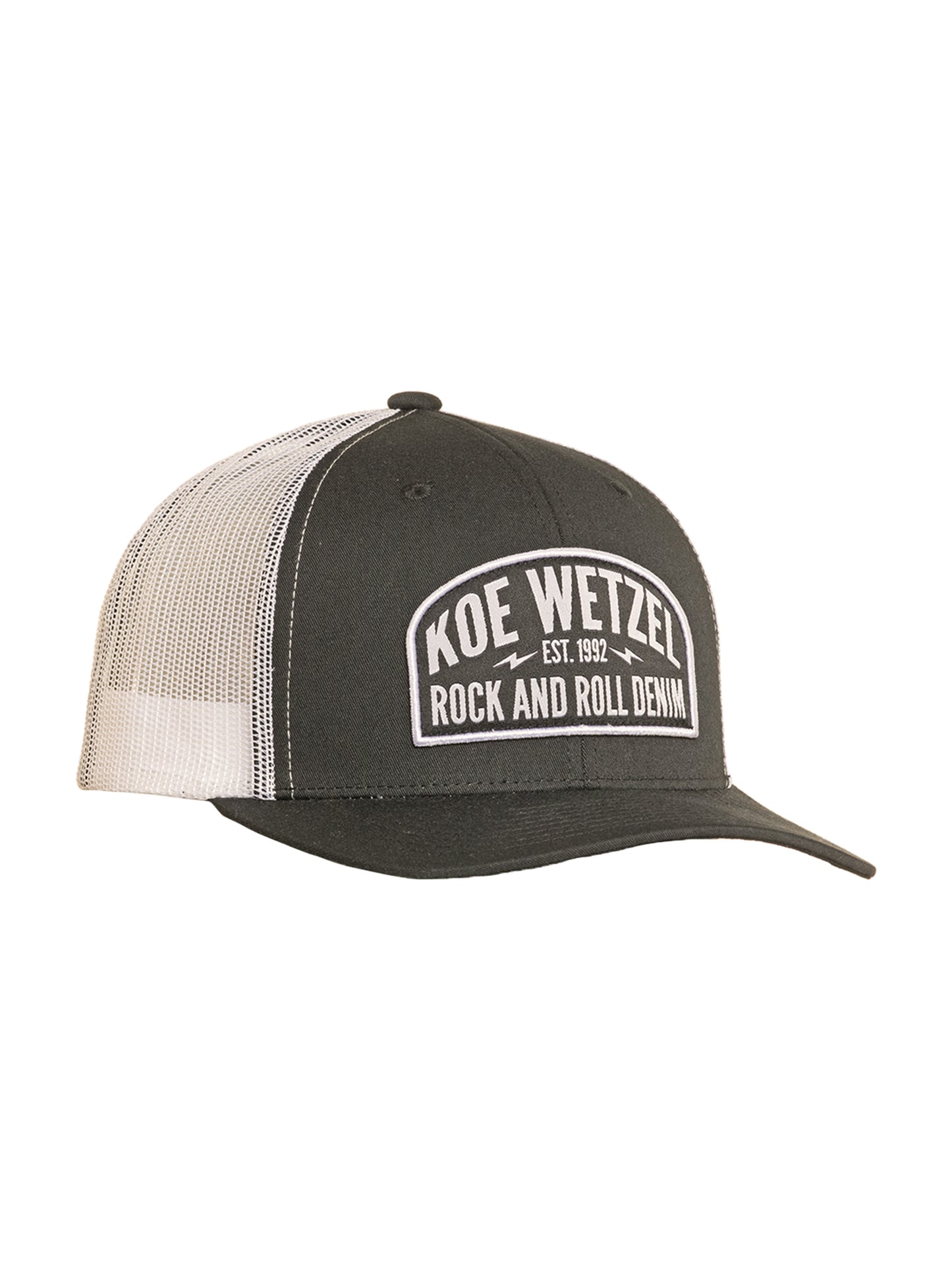 Black and beige cap with 'Koe Wetzel' logo on a white background