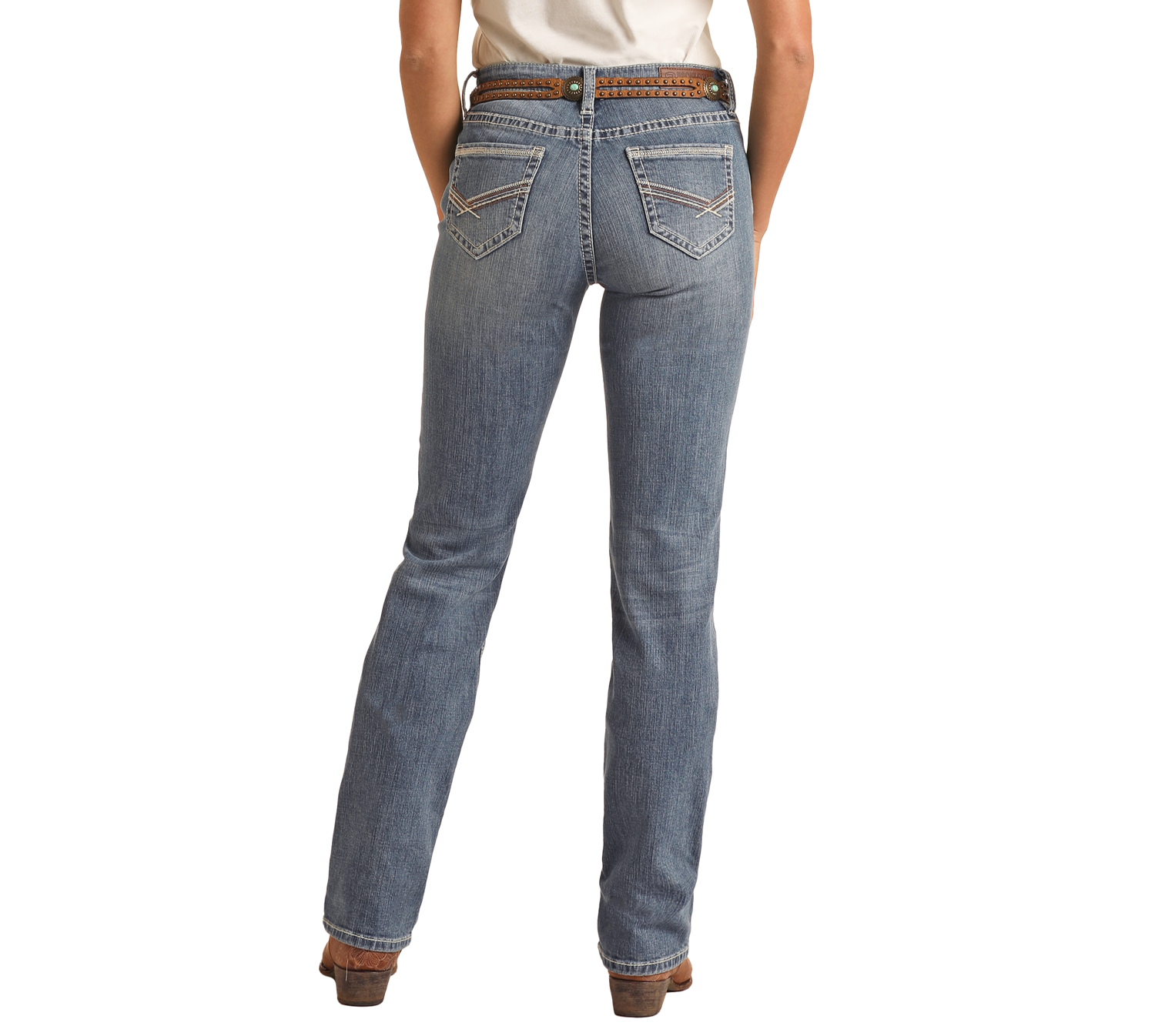 Petal Stitch Embroidered Mid Rise Bootcut Jeans