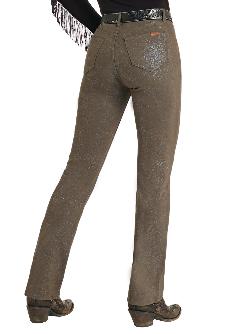 Women's Glitter Extra Stretch Modest Bootcut Jeans Rock Roll Denim