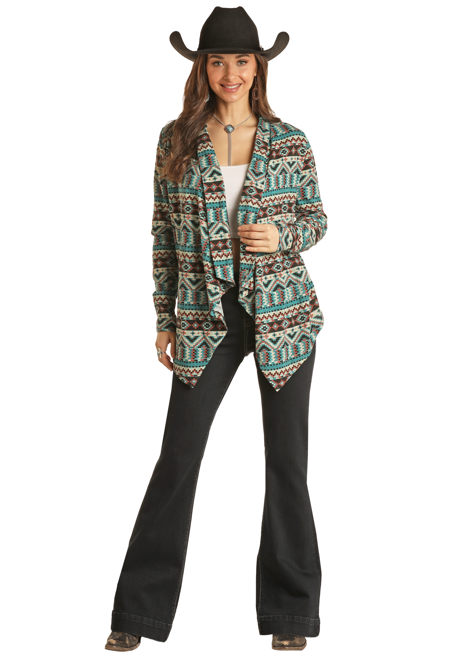 Aztec Striped Drape Front Cardigan