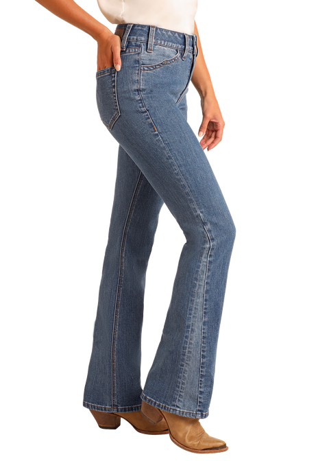 Women's High Rise Two-Tone Detail Bootcut Jeans | Rock