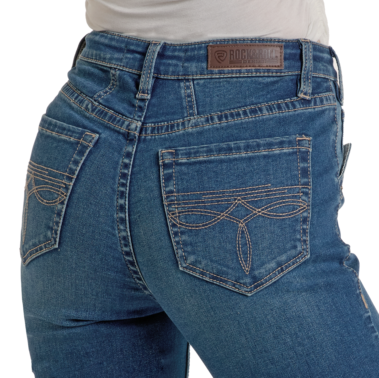 【WOOHWA】RIZE 2-TUCK DENIM PT Women's High Rise Two Tone Bootcut Jeans | Rock & Roll Denim