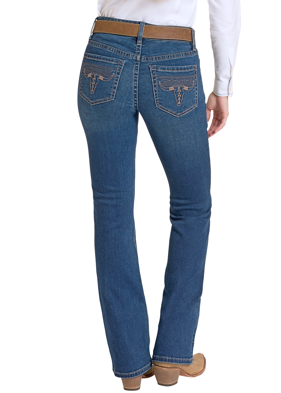 Women's Mid Rise Embroidered Steer Bootcut Riding Jeans | Rock & Roll Denim