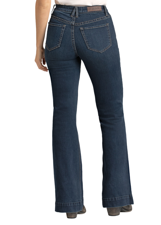 Women's High Rise Stretch Dark Wash Trousers | Rock & Roll Denim