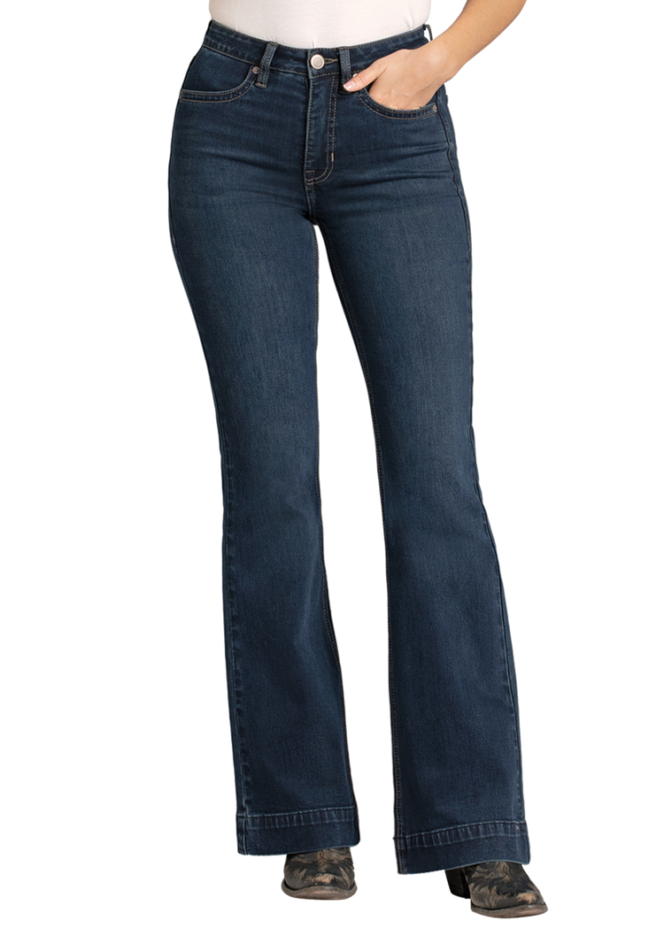Women's High Rise Stretch Dark Wash Trousers | Rock & Roll Denim