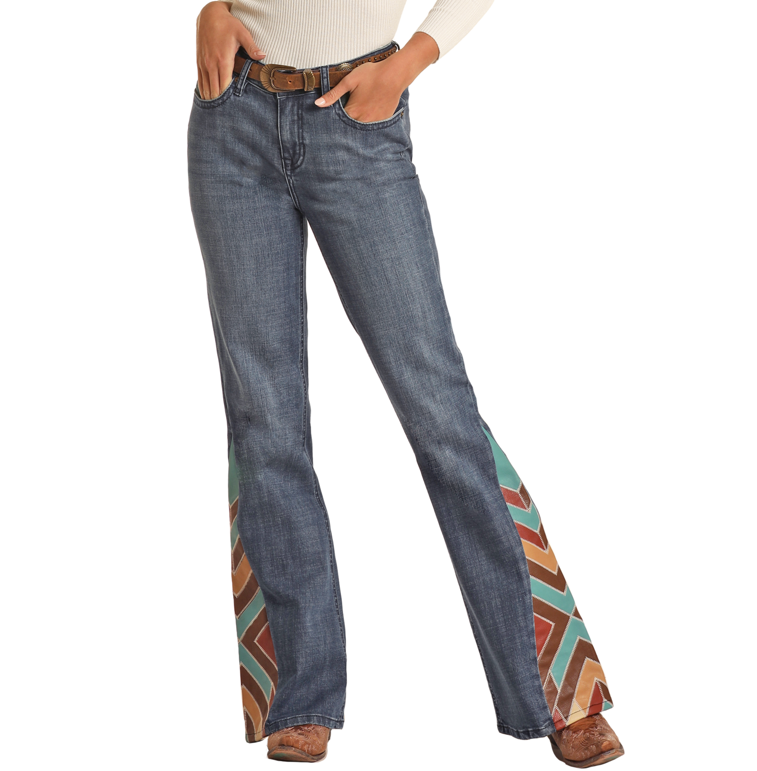 Aztec Pattern Insert Mid Rise Trouser Jeans