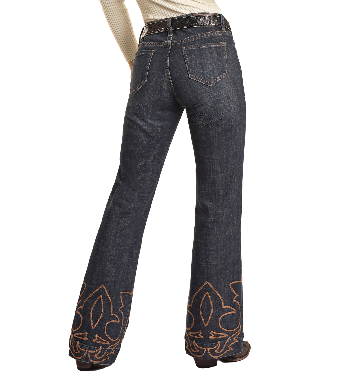 Embroidered Flare Mid Rise Trouser Jeans