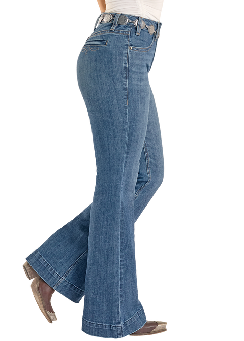 Women's Mid Rise Boot Stitch Welt Pocket Denim Trousers | Rock