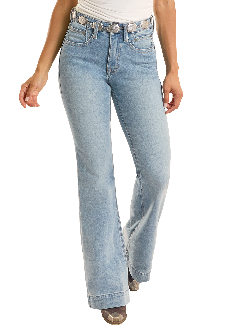 Women's light wash jeans on a white background