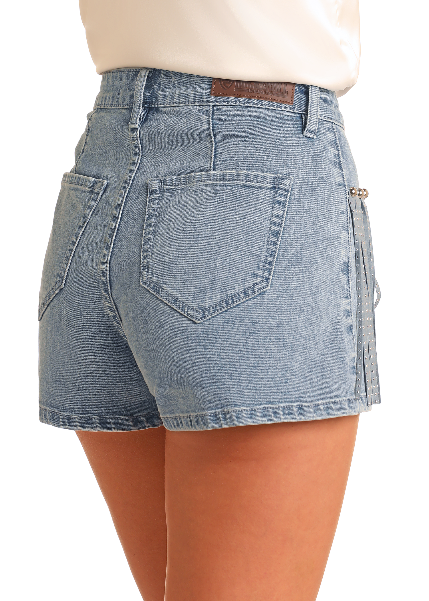 Women's Extra Stretch Studded Fringe Shorts | Rock & Roll Denim Women's Extra Stretch Studded Fringe Shorts | Rock & Roll Denim