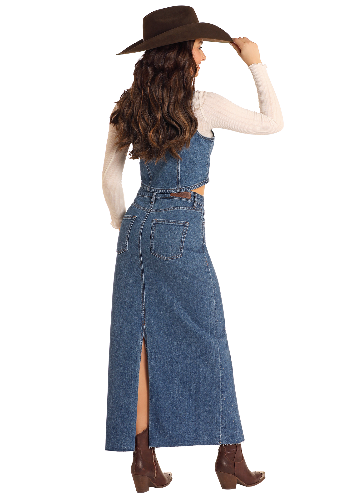 スカート PARTIMENTO WOMEN STUDED DENIM MAXI SKIRT 4BUK479 Women's Studded Denim Maxi Skirt | Rock & Roll Denim