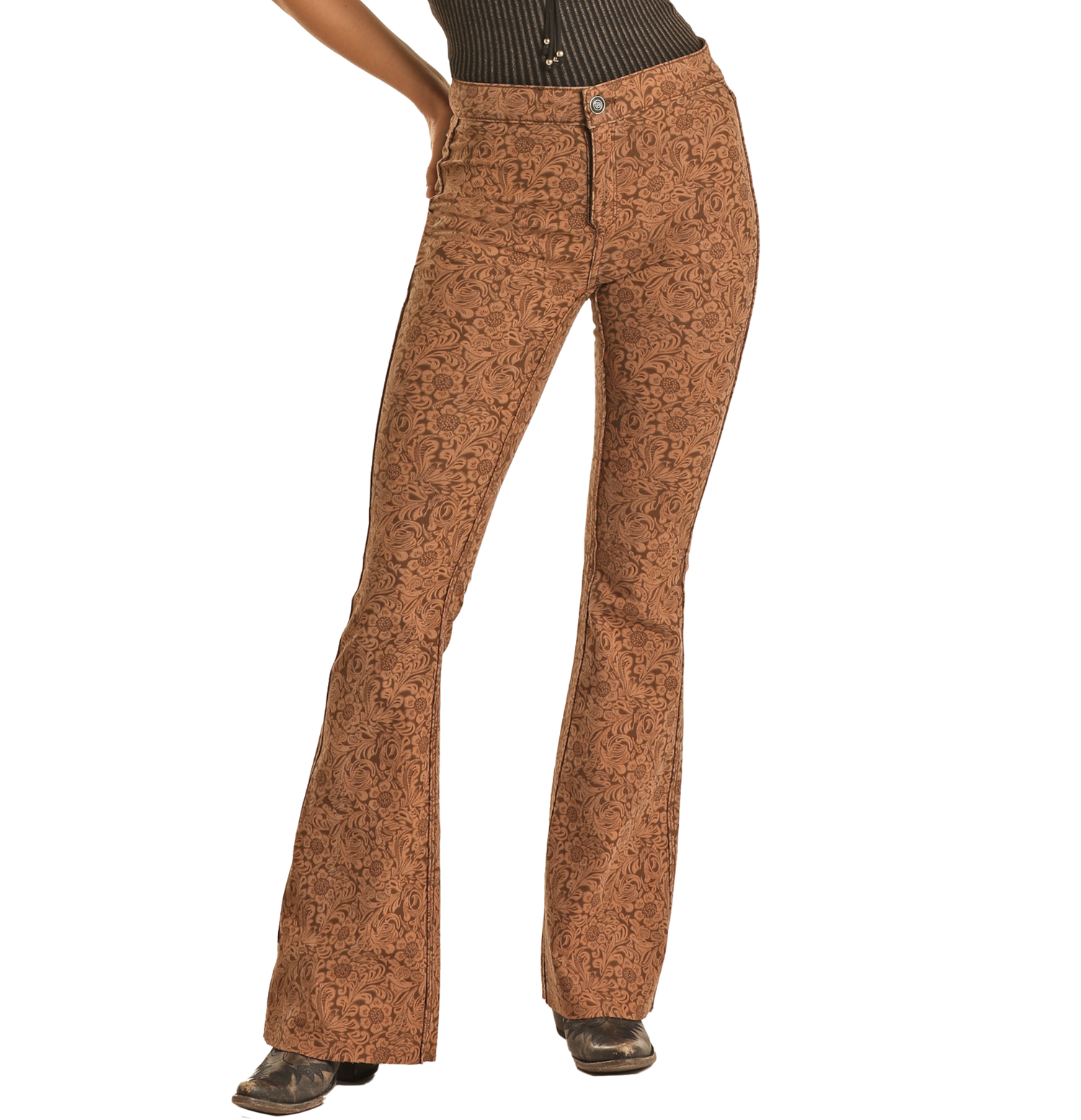 Brown Floral High Rise Reversible Flare Jeans