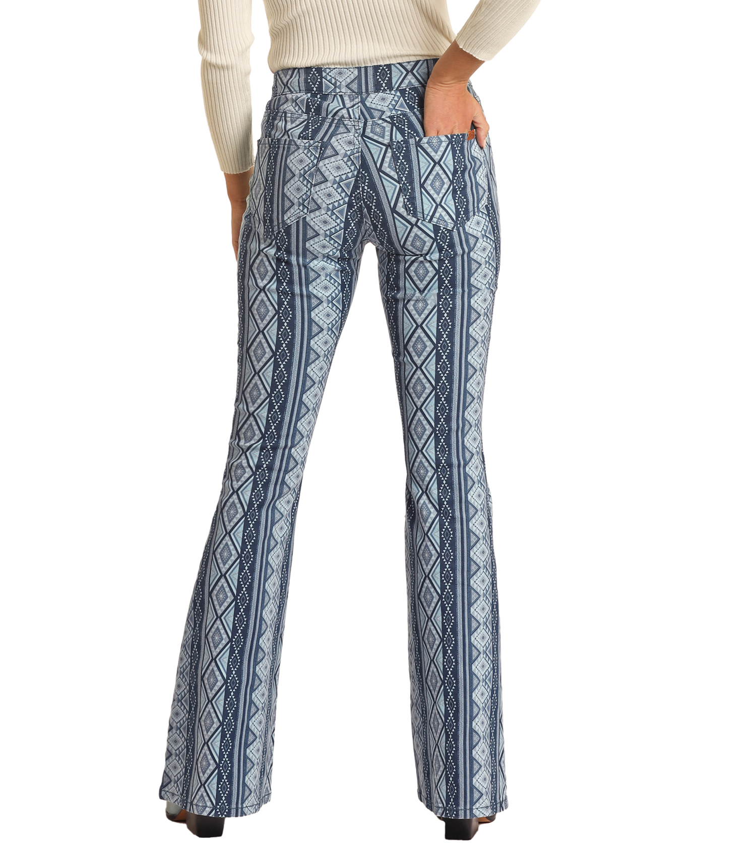 Blue Aztec High Rise Flare Jeans