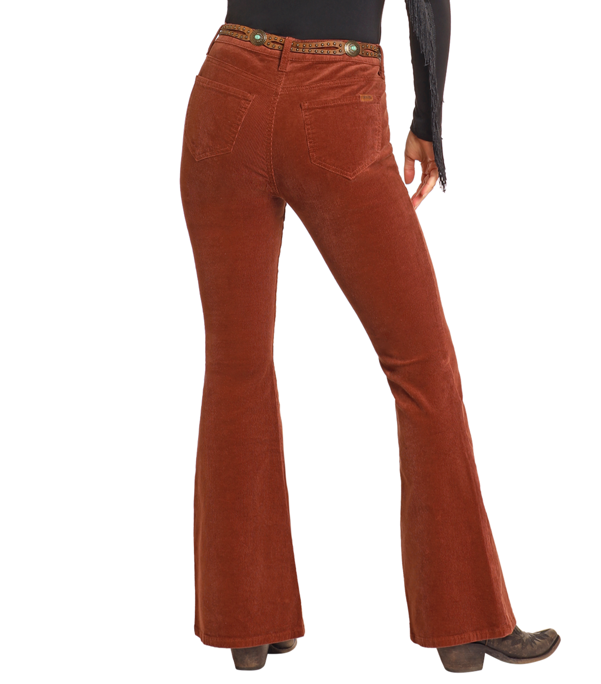 Rust Corduroy Button Flare Jeans