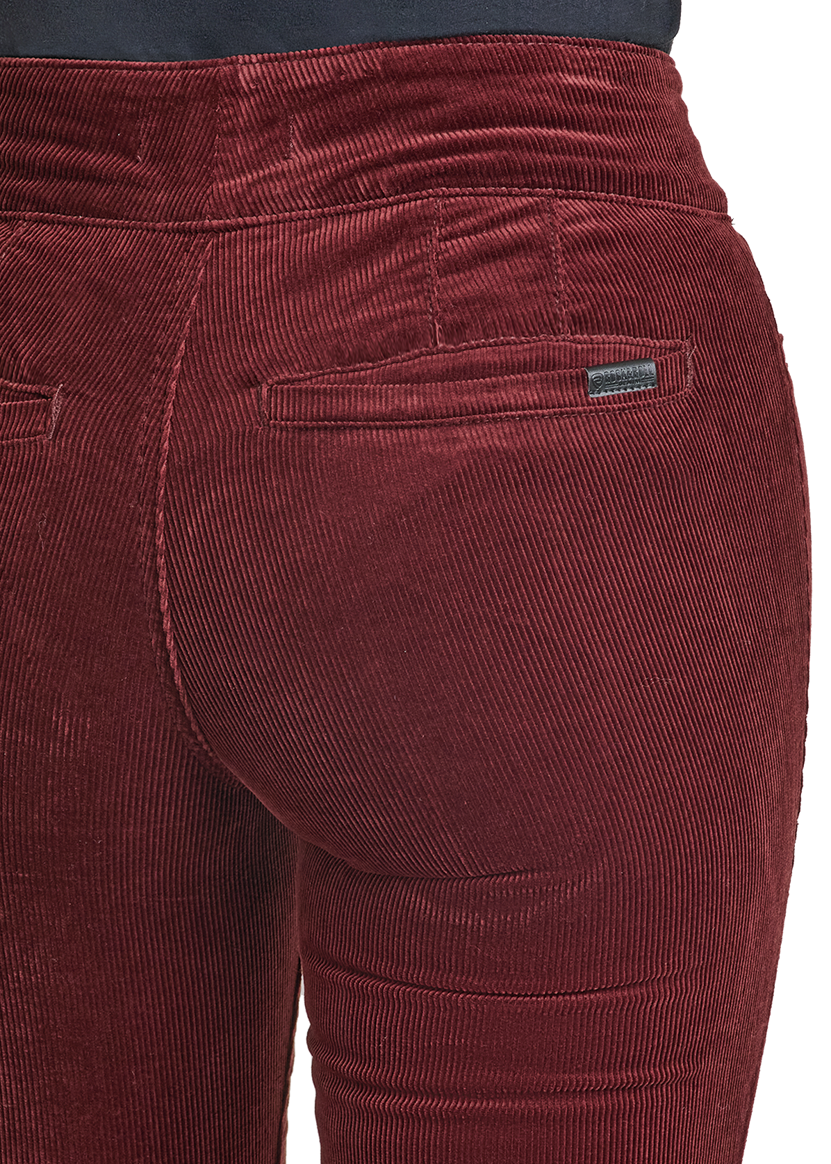 Maroon corduroy pants on a white background