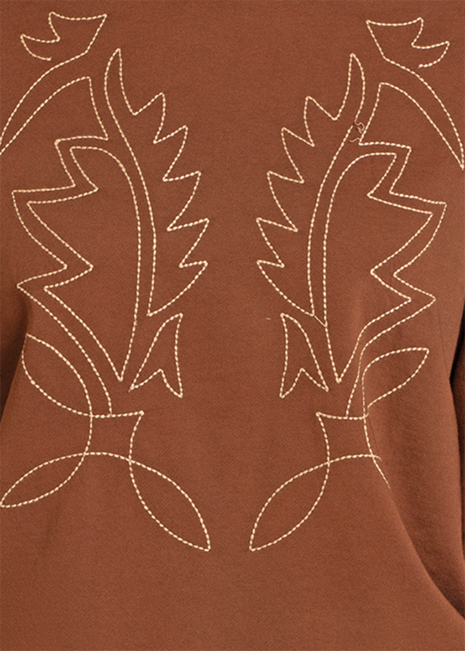Brown fabric with white leaf-shaped stitching patterns
