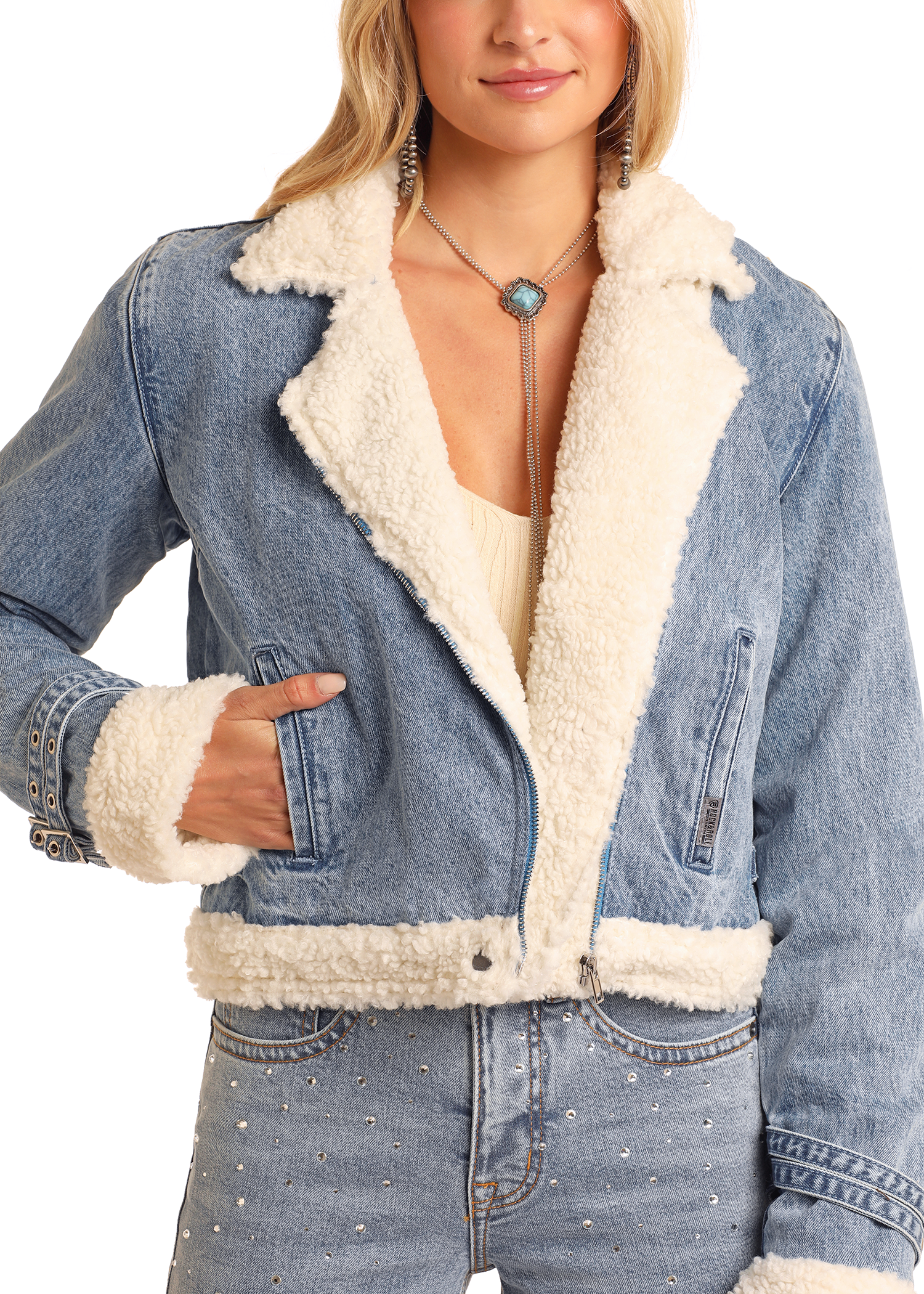 Sherpa Lined Jean Jacket With Fur In It Fleece Denim Jacket Womens