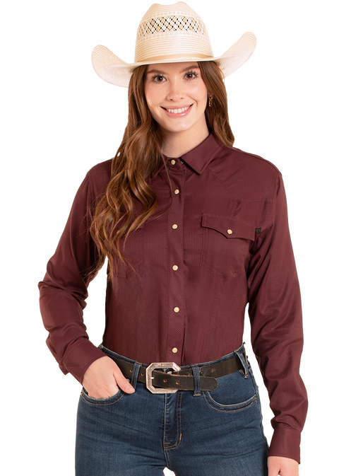 TEK Western Maroon Long Sleeve Shirt