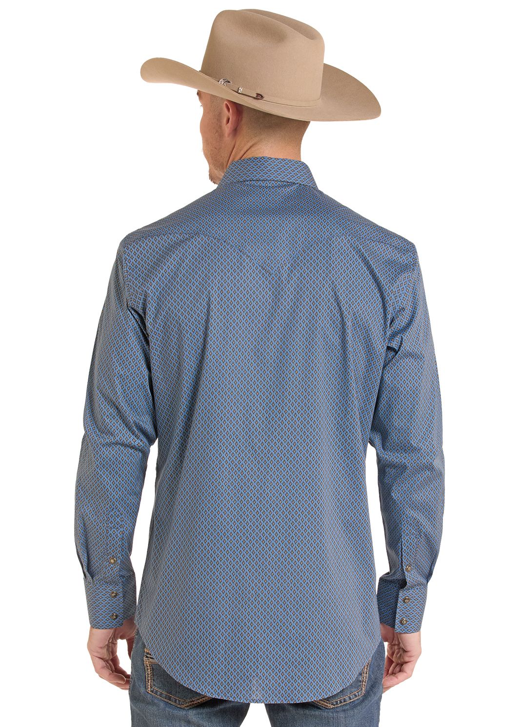 man from the back in a Blue Diamond Long Sleeve Snap Shirt