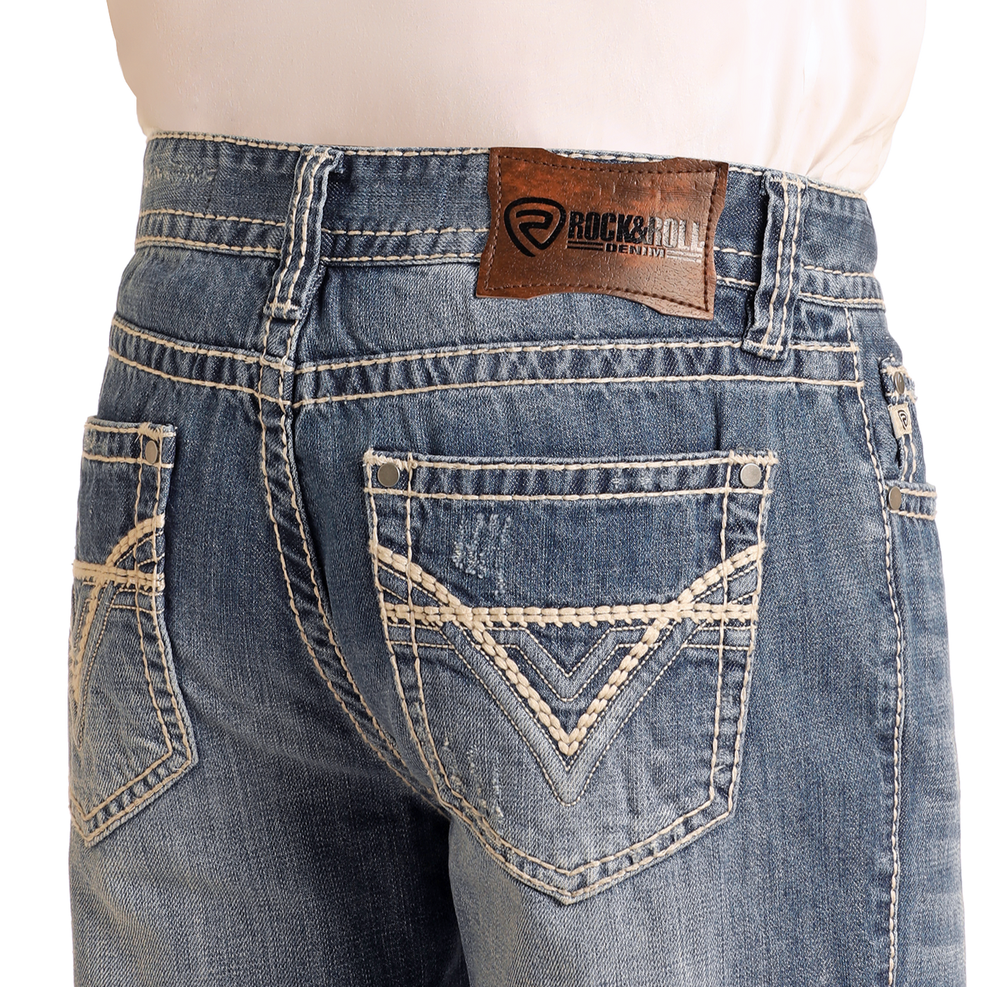 ★★ ★★ Relaxed Straight Denim Pants T22E6NPC Men's Relaxed Fit Large V Straight Leg Jeans in Light Wash