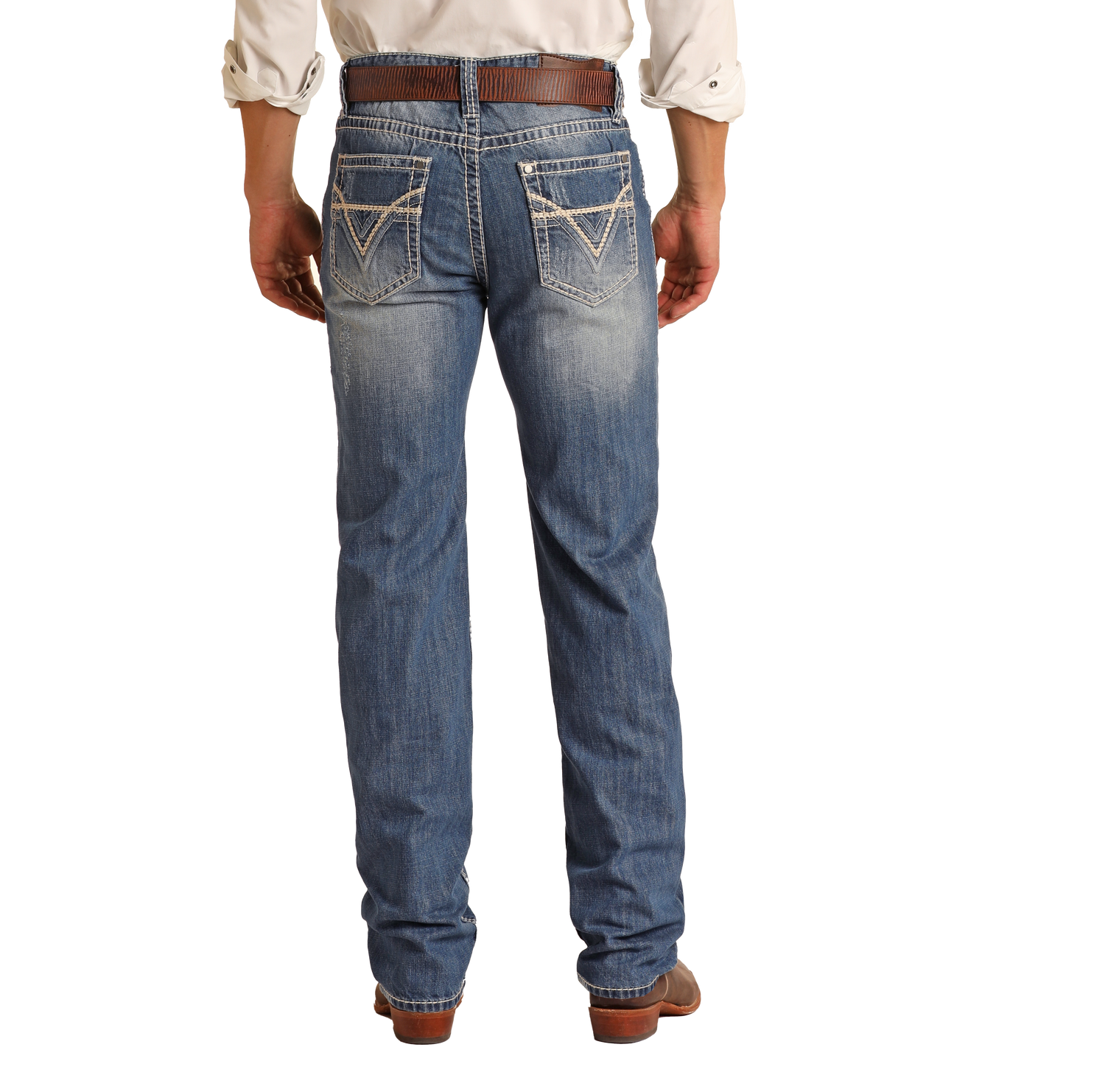 Relaxed Fit Large V Straight Leg Jeans