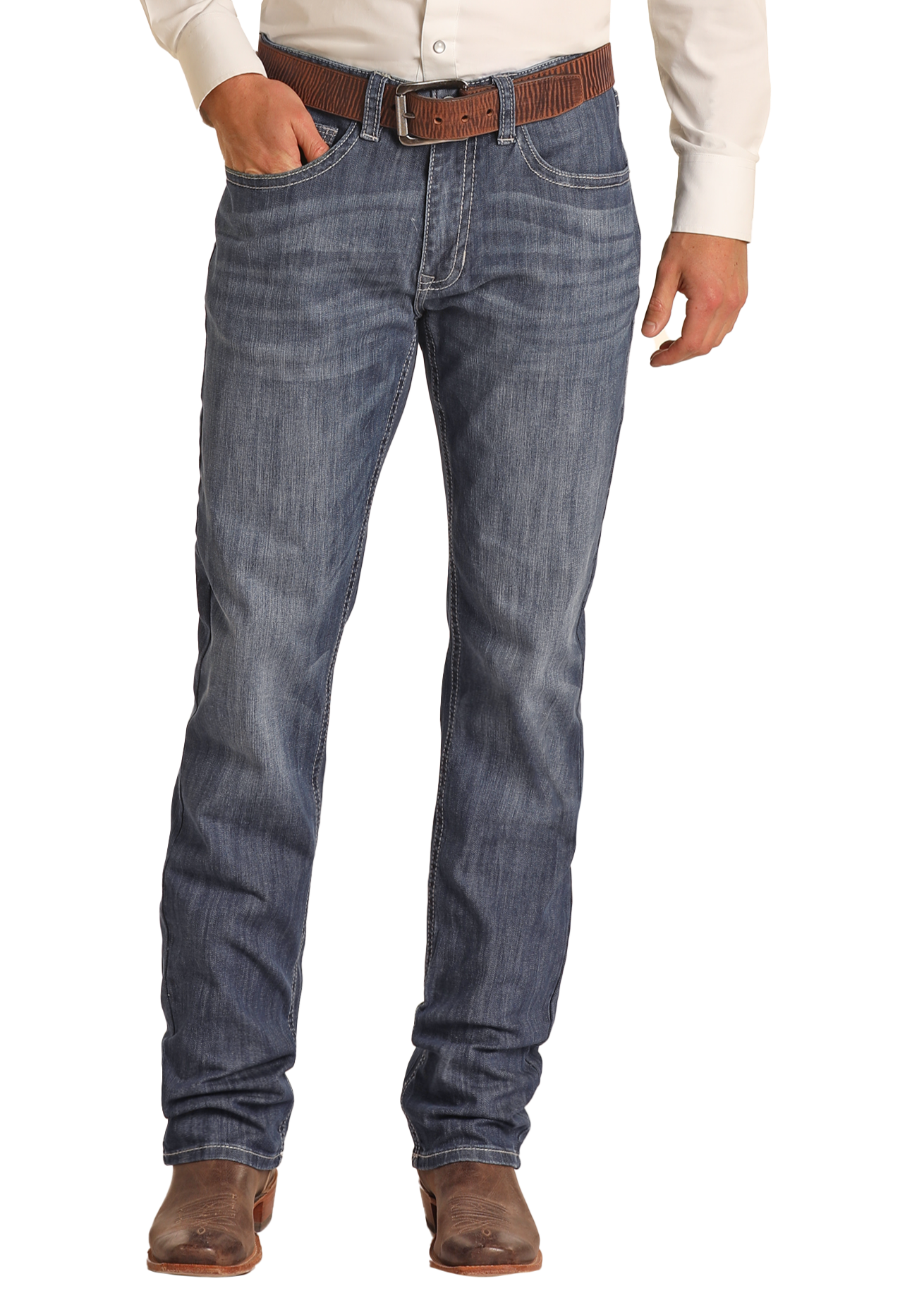 Men's Relaxed Fit Dark Wash Stackable Bootcut Jeans Rock Roll