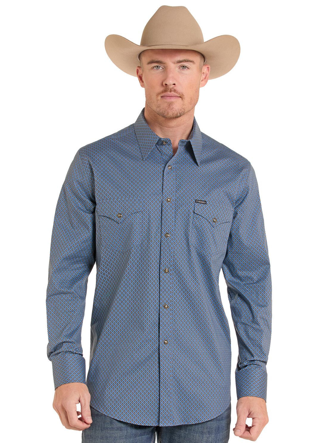 Man in a Blue Diamond Long Sleeve Snap Shirt