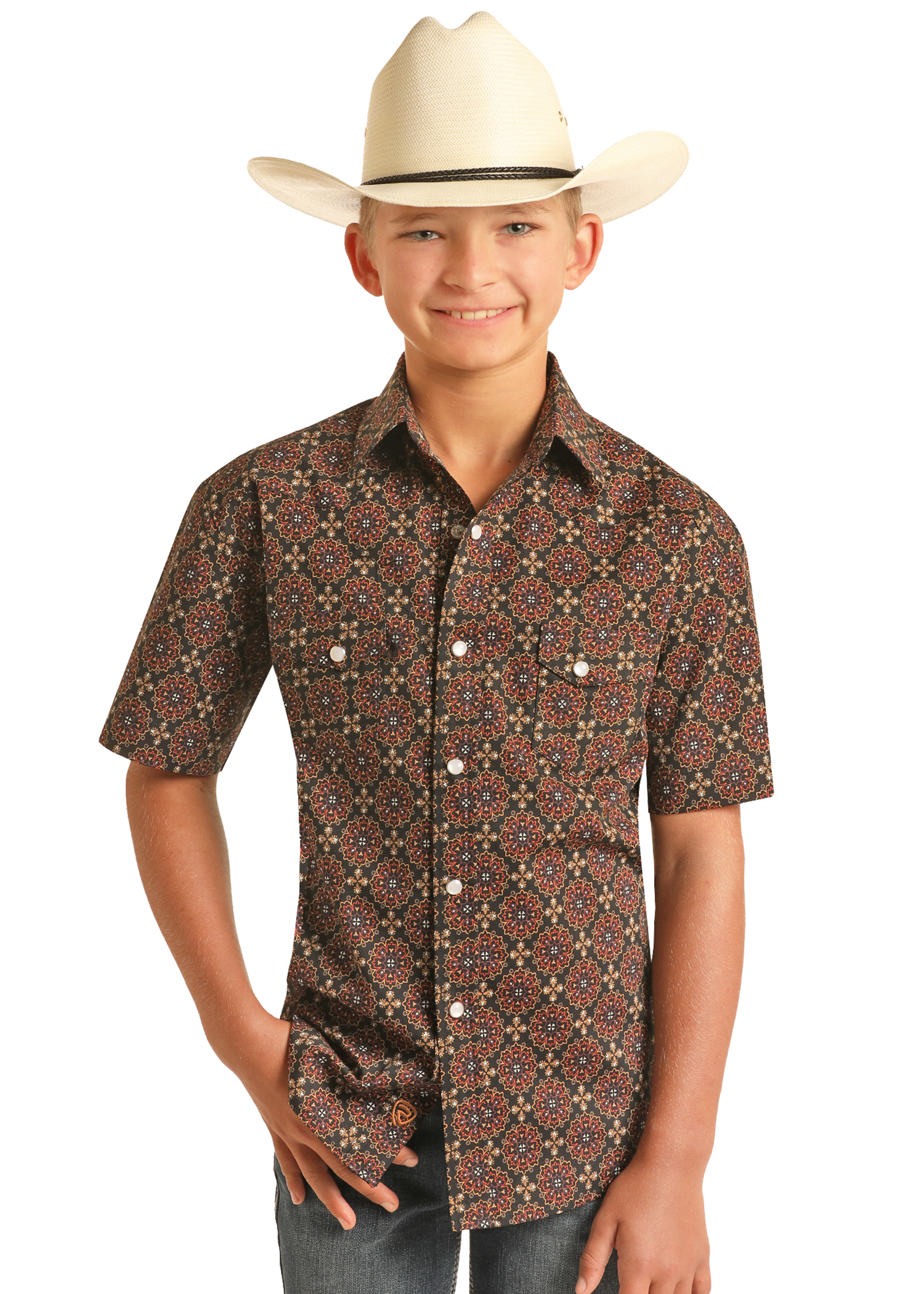 Boys' Medallion Short Sleeve Snap Shirt