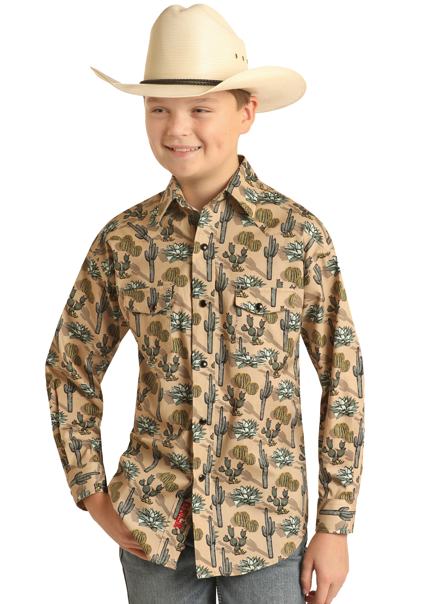 Boys' Dale Brisby Cactus Print Long Sleeve Snap Shirt