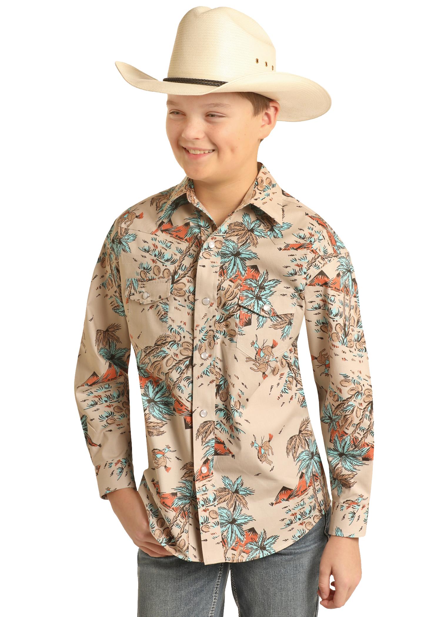 Boys' Tropical Print Long Sleeve Snap Shirt