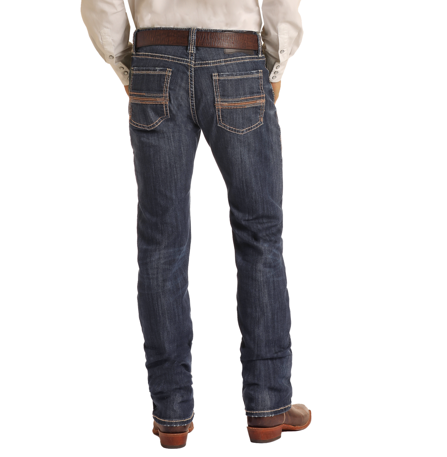 Brown Leather Embrodered Slim Straight Boot Jeans