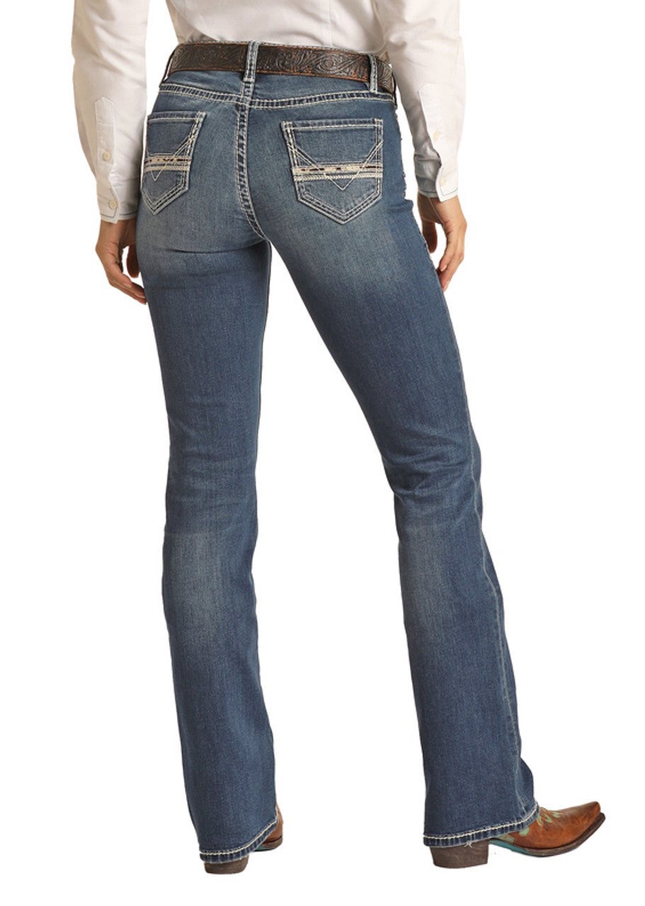 Cowhide Embroidered Mid Rise Bootcut Jeans