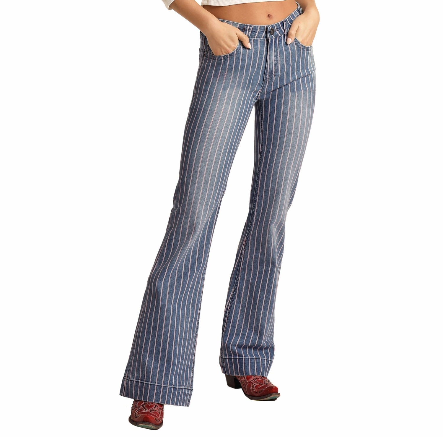 Striped Mid Rise Trouser Jeans